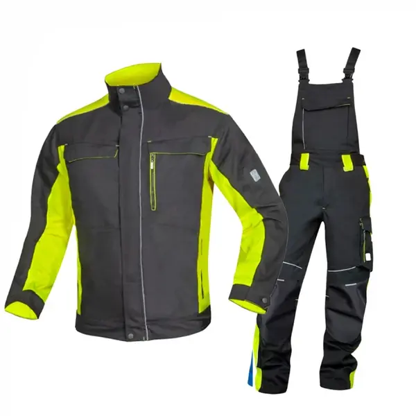 Set costum de lucru negru-galben cu pantaloni cu pieptar, Ardon NEON S, 60, NEGRU-GALBEN