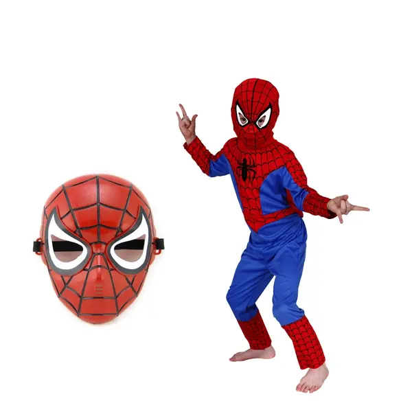 Set costum First Spiderman pentru copii, 100% poliester si masca plastic, 5-7 ani, 110-120 cm