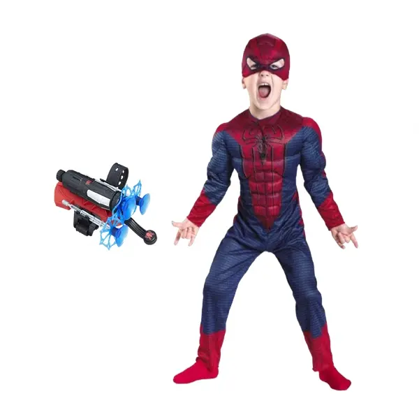 Set costum Spiderman cu muschi si lansator cu ventuze, DEPOX , marimea M