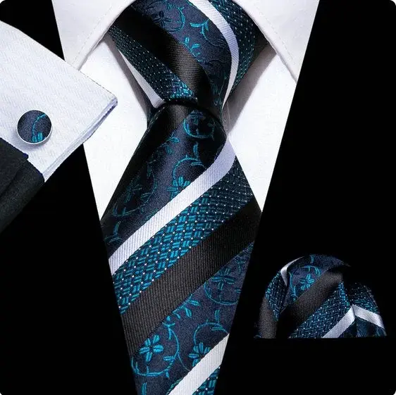 Set cravata albastra + batista + butoni - matase - model 664