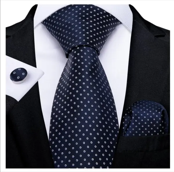 Set cravata bleumarin + batista + butoni - matase - model 180