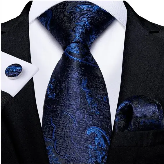 Set cravata bleumarin + batista + butoni - matase - model 326