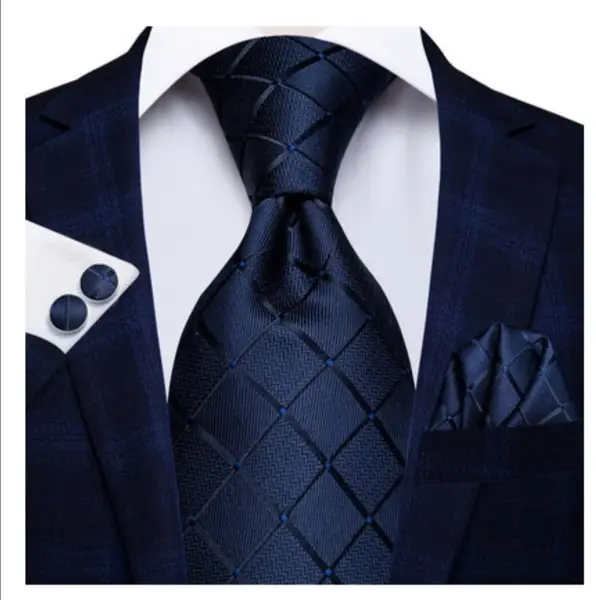 Set cravata bleumarin + batista + butoni - matase - model 36