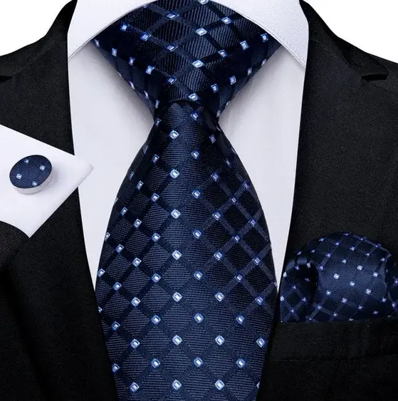 Set cravata bleumarin + batista + butoni - matase - model 527