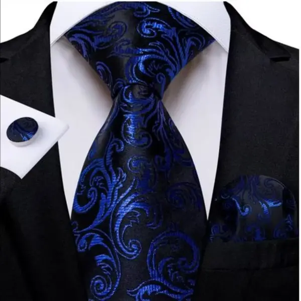 Set cravata bleumarin + batista + butoni - matase -- model 755