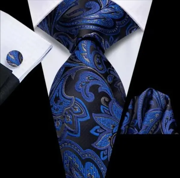 Set cravata bleumarin + batista + butoni - matase -- model 839