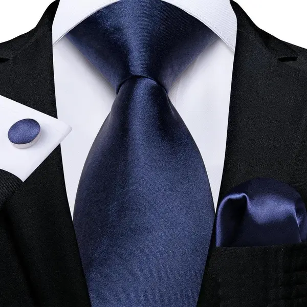 Set cravata bleumarin + batista + butoni - matase -- model 874