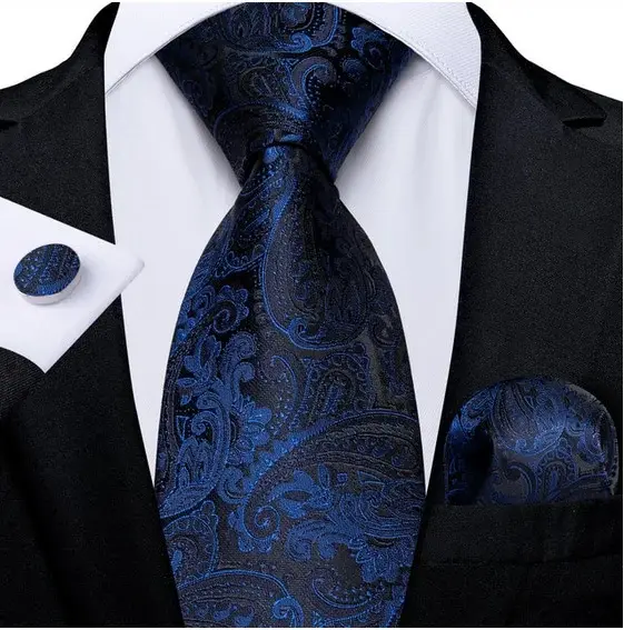 Set cravata bleumarin matase + batista + butoni - model 380