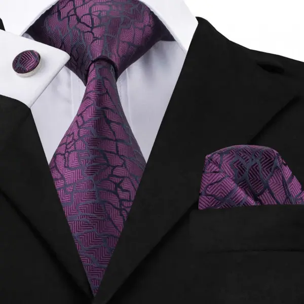 Set cravata mov + batista + butoni - matase - model 13