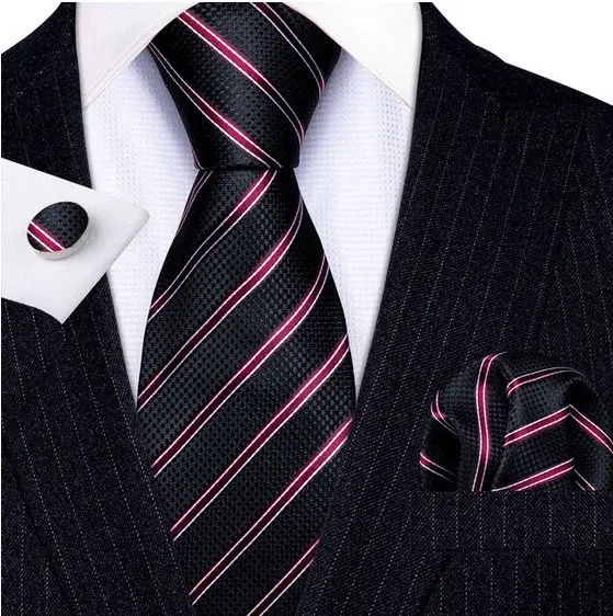 Set cravata neagra + batista + butoni - matase - model 337