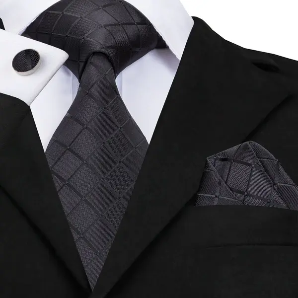 Set cravata neagra + batista + butoni - matase - model 518