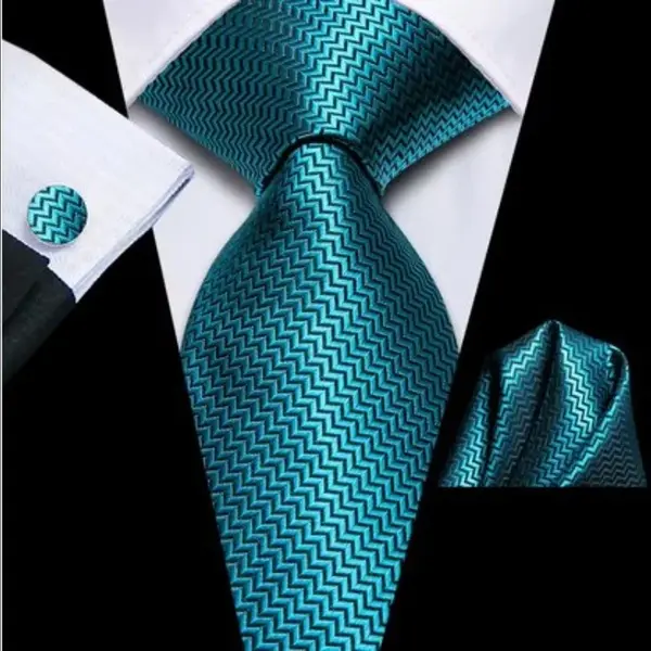 Set cravata turcoaz bleu + batista + butoni - matase -- model 854