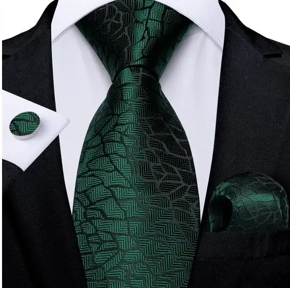 Set cravata verde + batista + butoni - matase - model 355