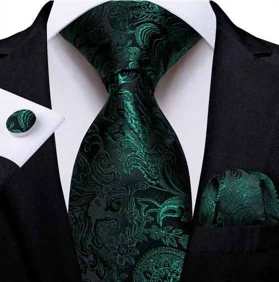 Set cravata verde + batista + butoni - matase - model 413