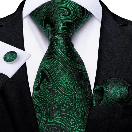 Set cravata verde + batista + butoni - matase - model 426