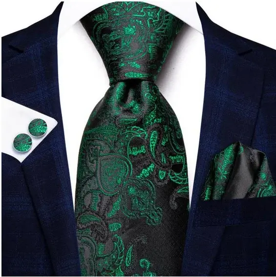 Set cravata verde + batista + butoni - matase - model 454