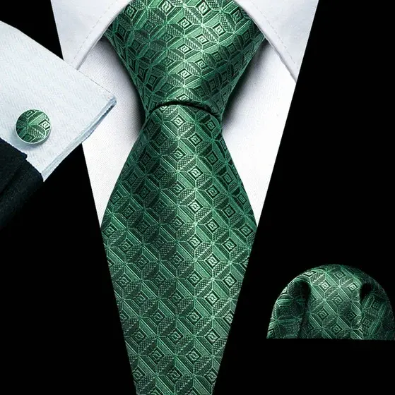Set cravata verde + batista + butoni - matase - model 598