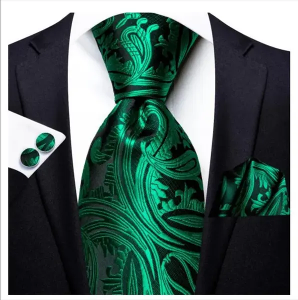 Set cravata verde + batista + butoni - matase - model 64