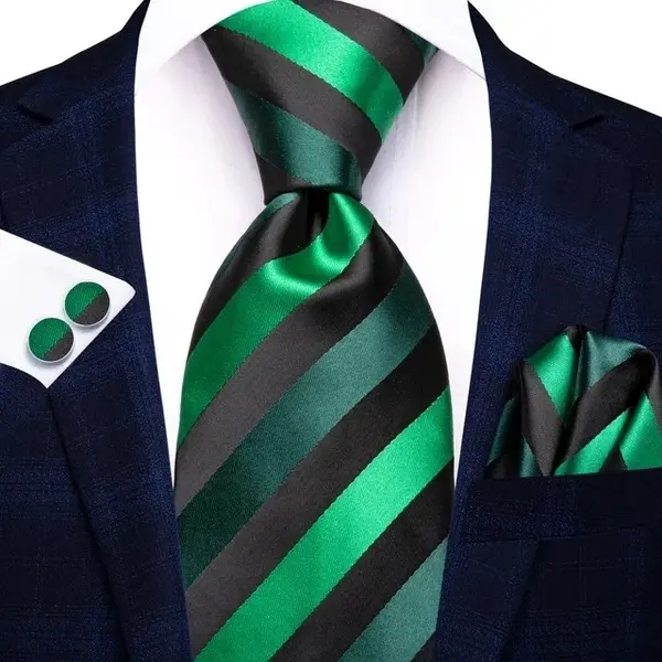 Set cravata verde + batista + butoni - matase -- model 801