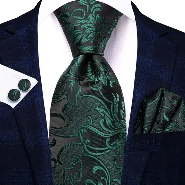 Set cravata verde + batista + butoni - matase -- model 817