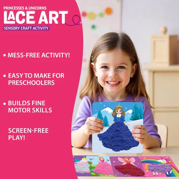 Set creativ - Arta cu sireturi pufoase - Printese & Unicorni | Chalk & Chuckles