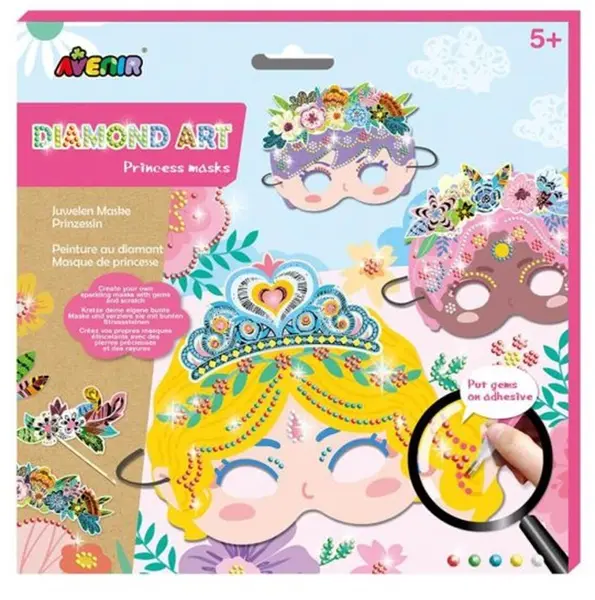 Set creativ Avenir - Măști DIY cu mărgele de diamant Prințese