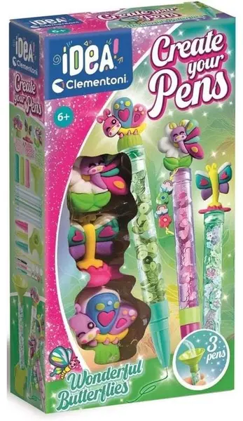 Set creativ Clementoni Crea Idea - Decorați mini pixuri, Wonderful Butterflies