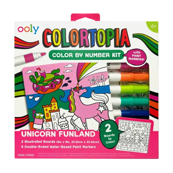 Set creativ de pictura dupa numere cu markere Colortopia - Taramul Unicornilor (Set de 6 culori duble)