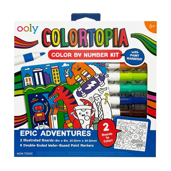 Set creativ de pictura pe numere cu markere, Ooly, Colortopia, Aventuri epice, 6 culori duble