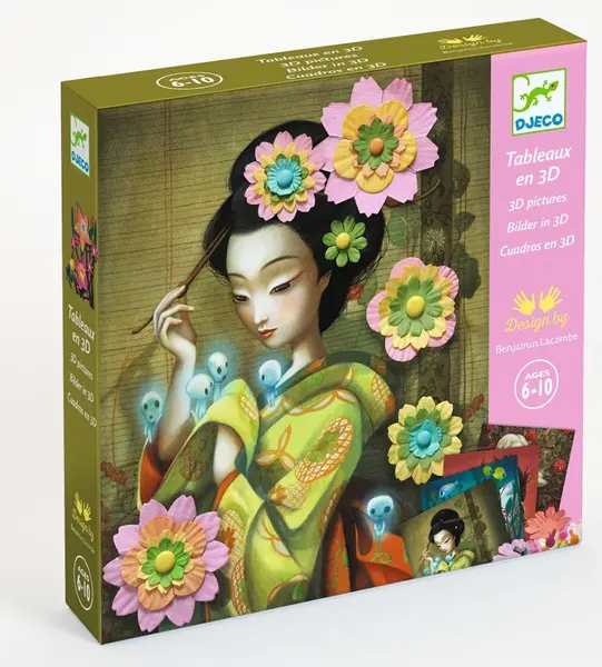 Set creativ Djeco - Rock'n Roses, tablouri 3D cu flori din hârtie