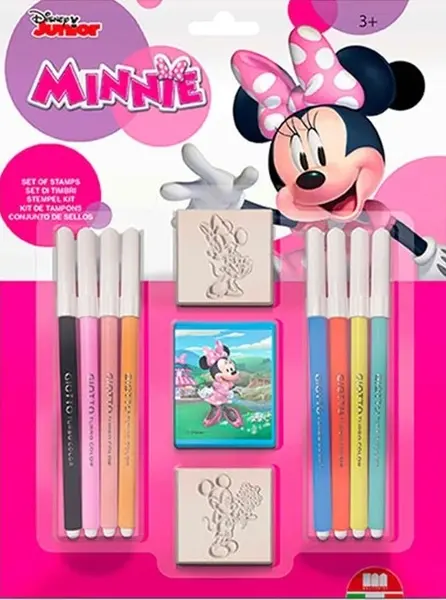 Set creativ Multiprint - Minnie, 2 ștampile și 8 pixuri din pâslă