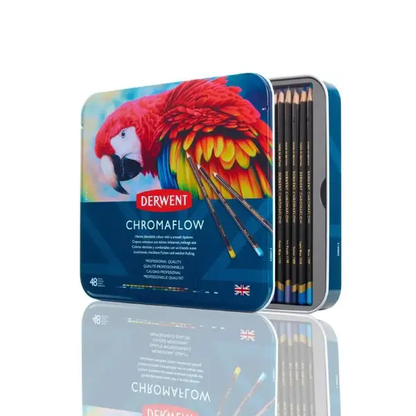 Set creioane colorate Derwent Professional Chromaflow, cutie metalica, 48 buc/set Set creioane colorate Derwent Professional Chromaflow, cutie metalica, 48 buc/set