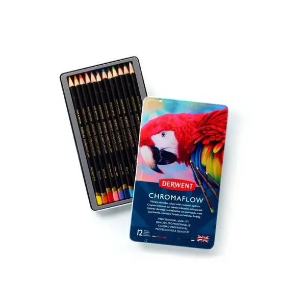 Set creioane colorate Derwent Professional Chromaflow, cutie metalica, 12 buc/set Set creioane colorate Derwent Professional Chromaflow, cutie metalica, 12 buc/set