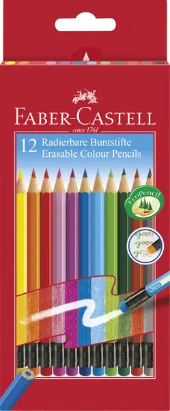Set creioane colorate Faber-Castell - 12 bucati, se pot sterge