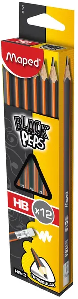 Set creioane cu radiera Maped Black'Peps - HB, 12 bucati
