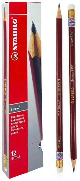 Set creioane grafit, Stabilo Swano - HB, 12 buc, roșu închis