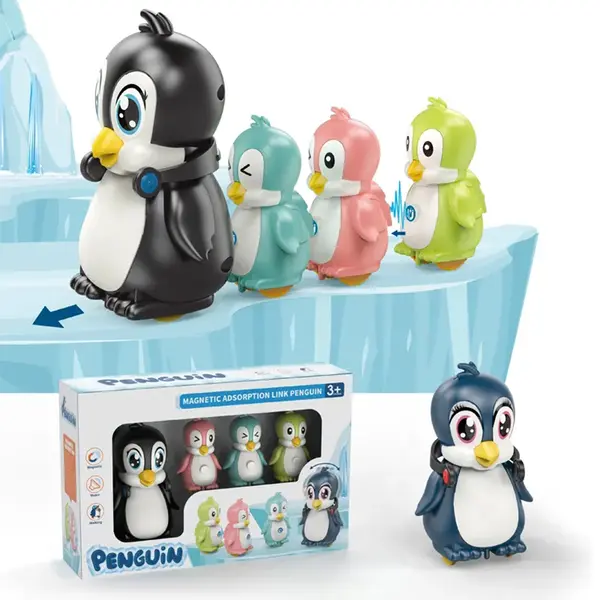Set cu 4 Pinguini Mama si Puii magnetici care merg si canta