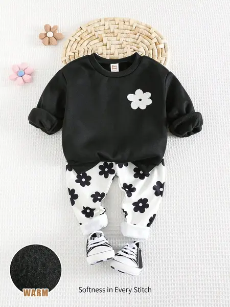 Set cu bluza și pantaloni lungi cu 2 bucăți pentru fetiță, cu model floral - 3-6luni