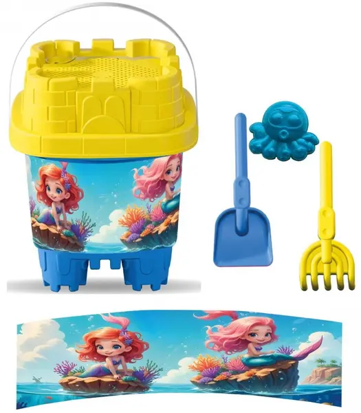 Set cu galeata si accesorii pentru nisip si plaja 16 x 16 x 21 cm