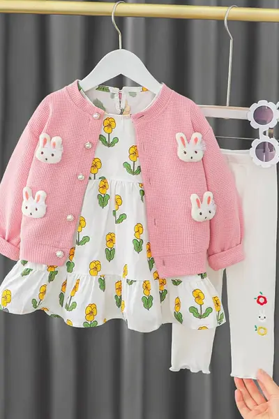 Set cu rochita colanti si cardigan BELLA - roz / 1 an