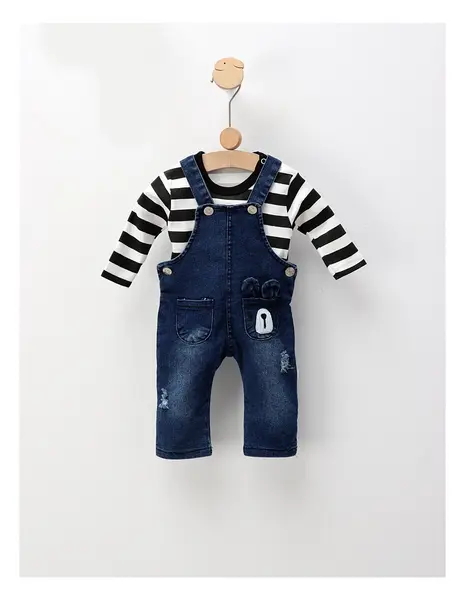 Set cu salopeta de blug + bluza, albastru