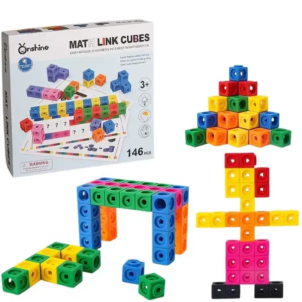 Set cuburi matematice 144 piese pentru invatare STEM si dezvoltare logica prin joaca