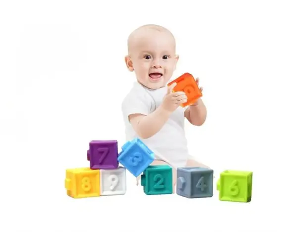 Set cuburi senzoriale pentru bebelusi 9 piese din material moale pentru dezvoltare tactila