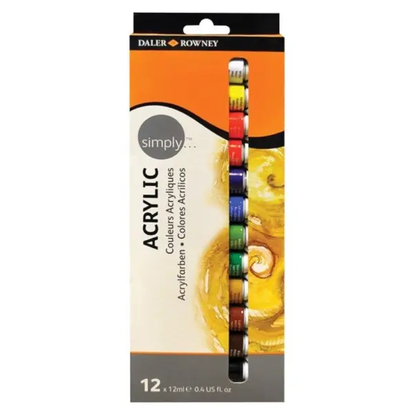 Set Culori Acrilice Simply Daler Rowney, 12 Tuburi x 12 ml