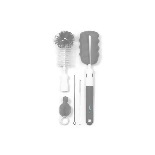 Set curatare biberoane si suzete, BabyOno, Include perie pentru biberone si perie pentru suzete, Capete interschimbabile, Orificiu pentru agatare, Burete flexibil, Fara BPA, Gri