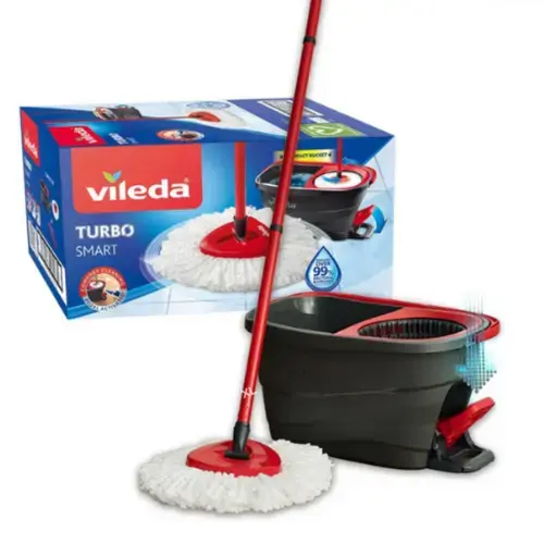 Set curatenie Vileda Turbo Smart System, Galeata, Mop, Maner (Negru/Rosu)