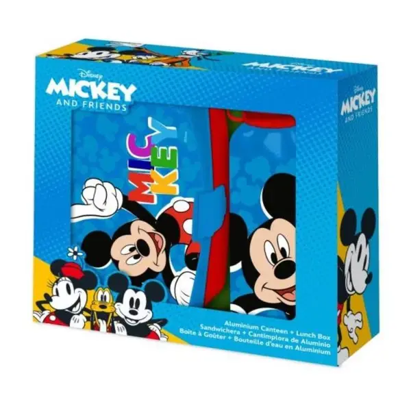 Set cutie sandwich plastic fara BPA si sticla apa din aluminiu, 400 ml, multicolor, Mickey Mouse, Disney Engros