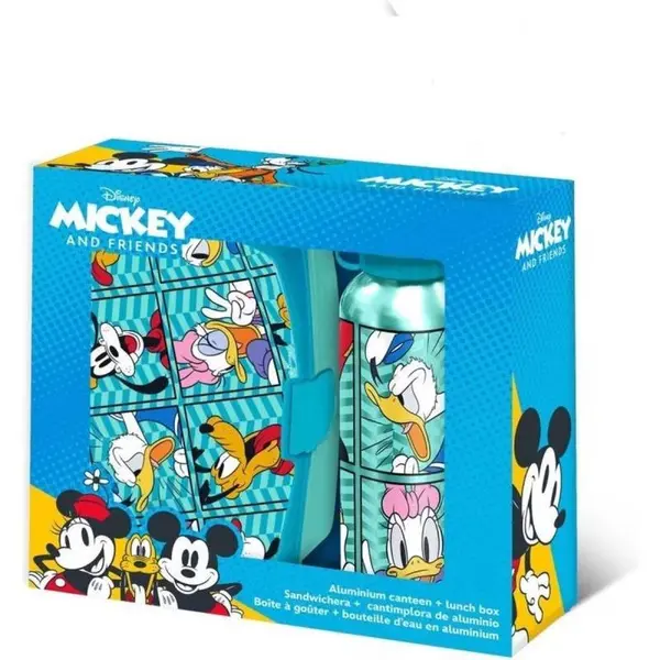 Set cutie sandwich plastic fara BPA si sticla apa din aluminiu, 400 ml, multicolor, Mickey Mouse and Friends, Disney Engros