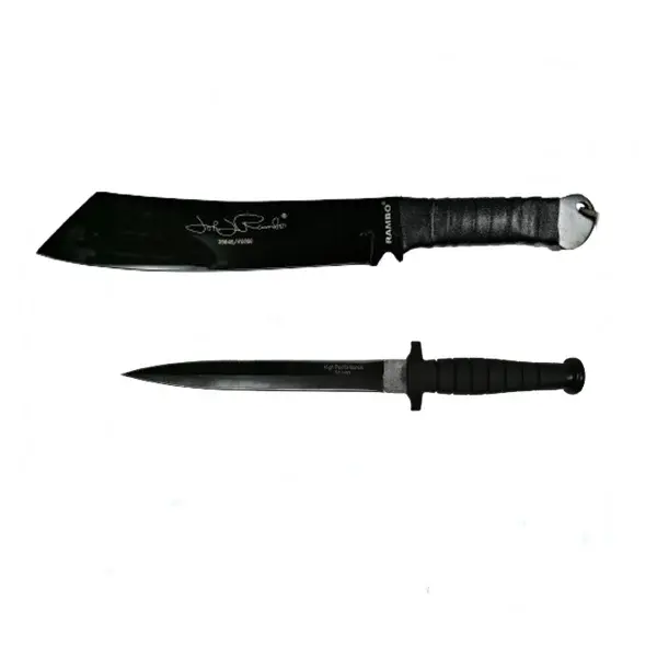 Set Cutit de vanatoare cu doua taisuri si Maceta 56.5 cm, DEPOX ,Otel inoxidabil