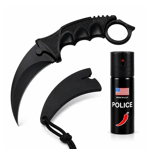 Set cutit karambit si spray paralizant chili DEPOX , 19 cm 60 ml, Negru